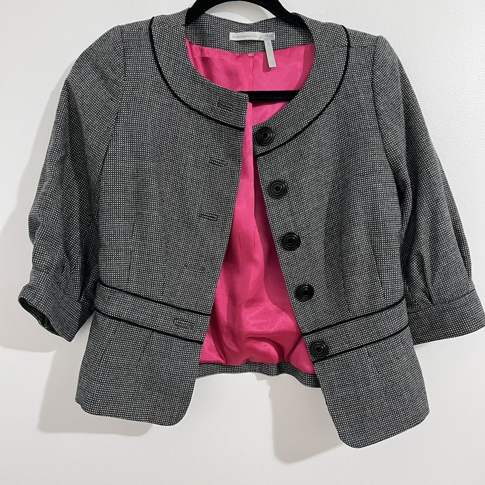 Classiques Entier Wool Blend Blazer Size 0 Gray Business Wear Mid Sleeve Chic